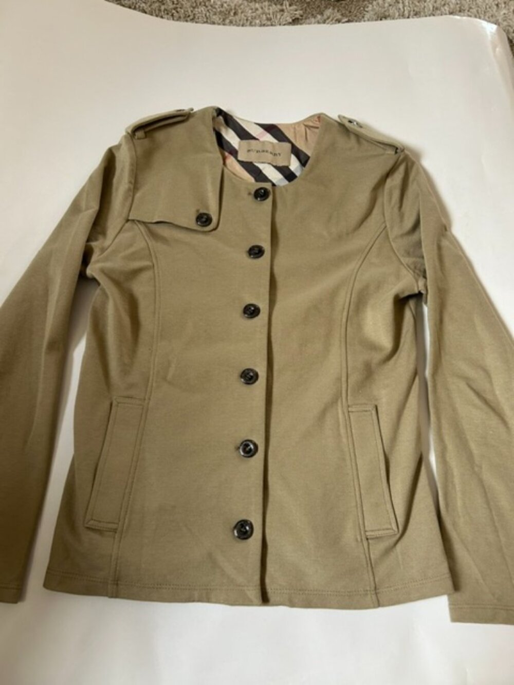 Authentic Burberry Beige Collarless Jacket Size US 0 XS Excellent Condition